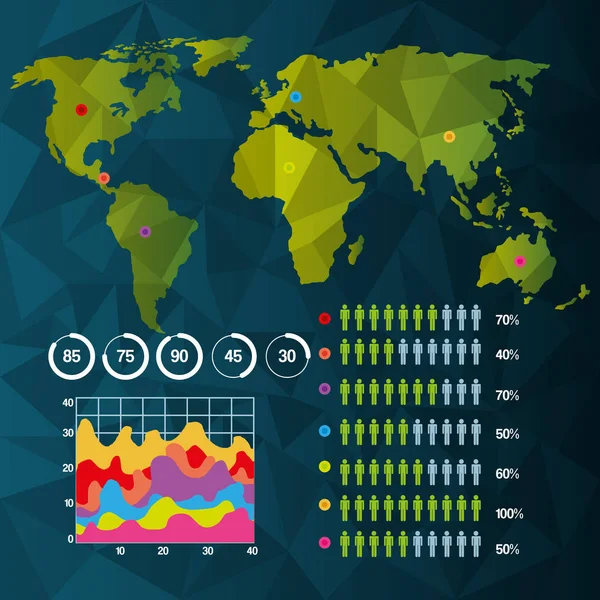 Apresentação de estatísticas demográficas infográficas do mapa mundial —  Vetores de Stock