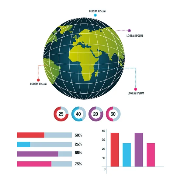 Mundo infografía globo información negocio informe trabajo — Vector de stock