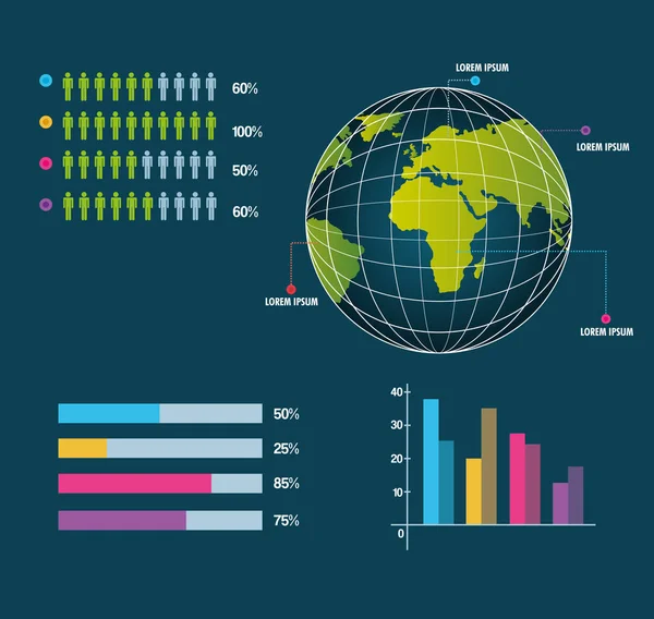 Mundo infográfico globo informações trabalho relatório de negócios —  Vetores de Stock