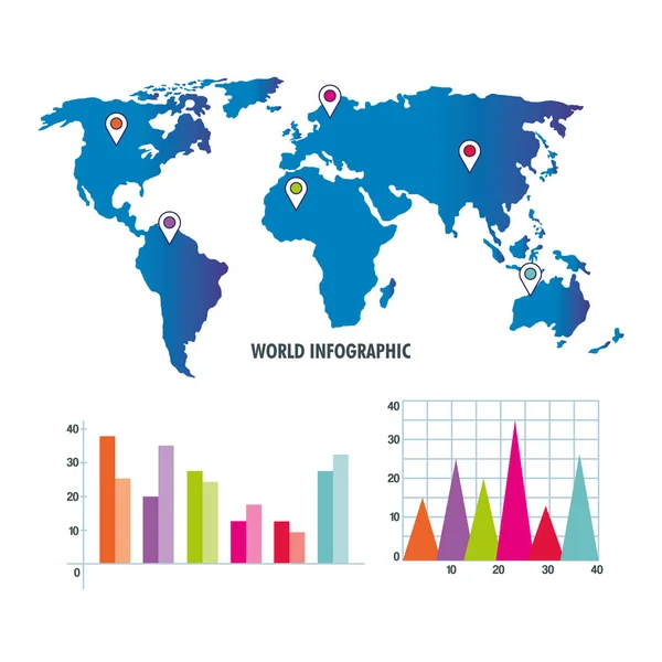 Mapa do mundo infográfico relatório de rede —  Vetores de Stock