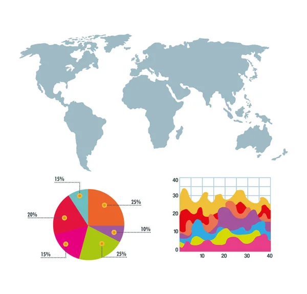 Světová mapa infografika výsečového grafu graf — Stockový vektor