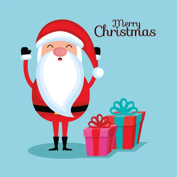 Feliz navidad santa claus dibujos animados caja de regalo vector ilustración — Vector de stock