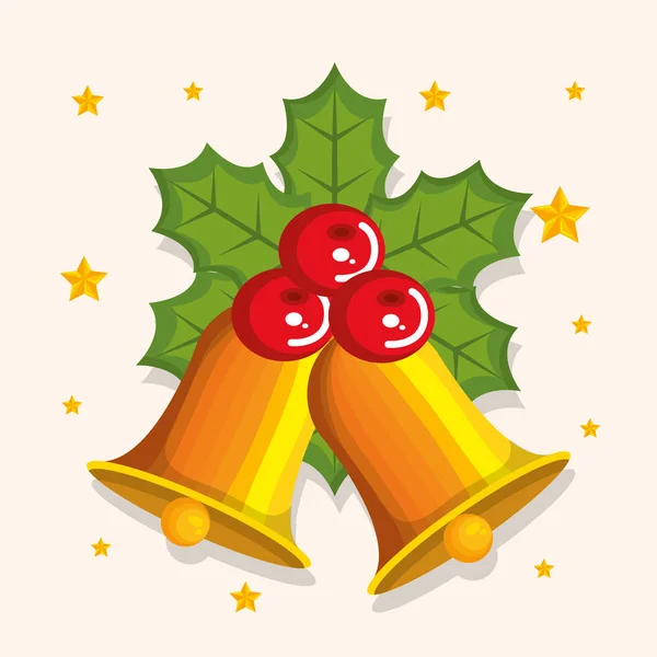 Goldene Glocke mit rotem Stechpalme Stern Weihnachtsdekoration — Stockvektor