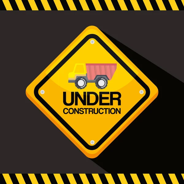 Under construction road sign with truck vehicle — Stock Vector