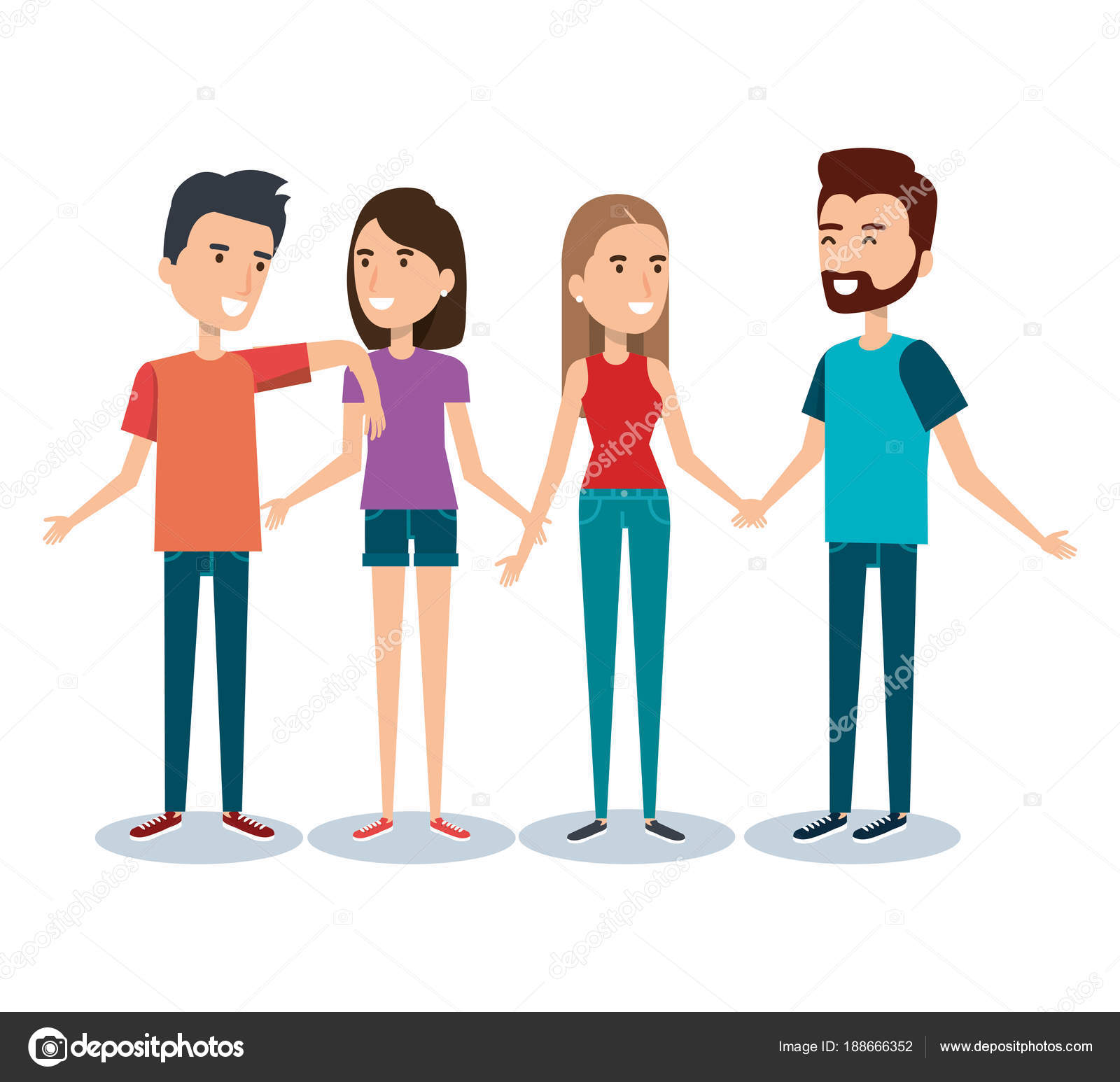 estilo de dibujos animados de dos parejas de jóvenes juntos — Archivo Imágenes Vectoriales ...