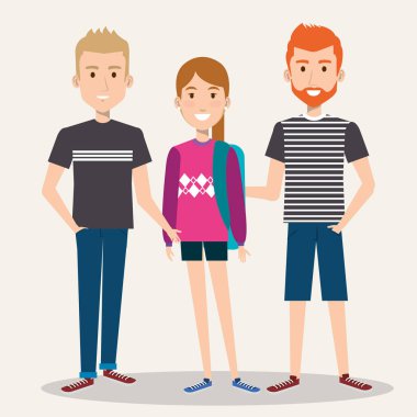 üç öğrenci okul ayakta sırt çantası ile birlikte