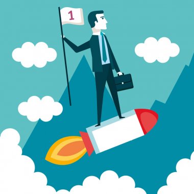 üzerinde bir roket bayrak ile iş adamı bulut peyzaj star