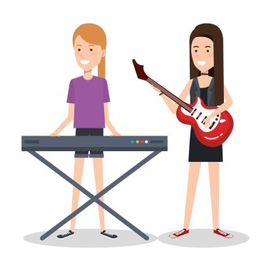 müzik aletleri birlikte oynayan kızlar