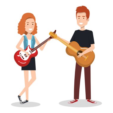 müzik aletleri oynayan çift müzisyenler