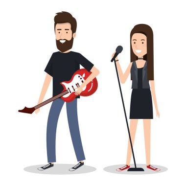 genç kadın şarkıcı ve adam gitarist