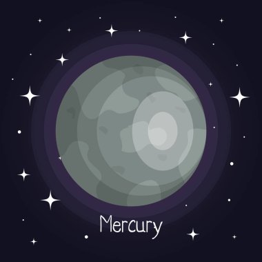 Merkür gezegeni uzayda yıldız parlak karikatür tarzı ile