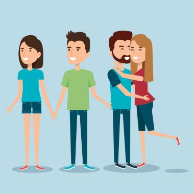 gençlerin birlikte iki çift çizgi film tarzı