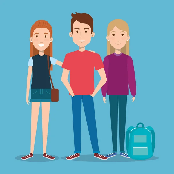 Tres estudiantes escuela de pie junto con la mochila — Archivo Imágenes Vectoriales