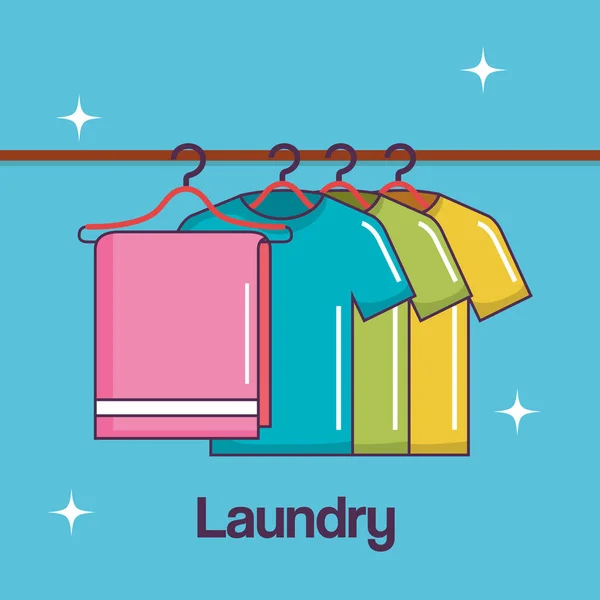 Πλυντήριο ρούχων υπηρεσία καθαρή πετσέτα και πουκάμισο κρεμάστρα — Διανυσματικό Αρχείο