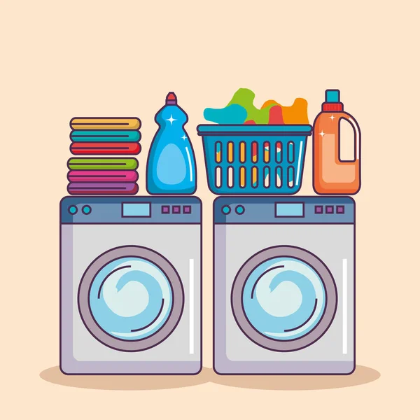 Tvättmaskin med tvätt pulver och ren korg — Stock vektor