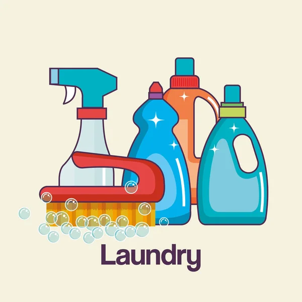 Detergentes e ferramentas de escova lavanderia e limpeza ícone — Vetor de Stock