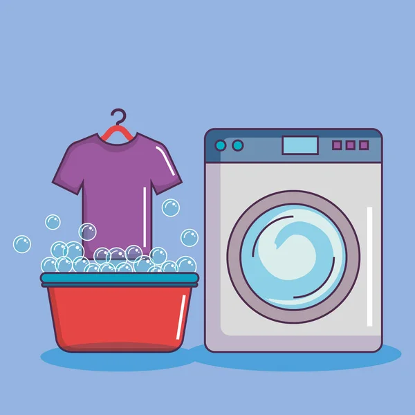 Lave-linge avec lavabo tshirt bulles de savon — Image vectorielle