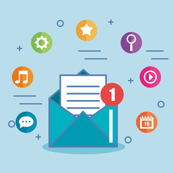 Mensagem de marketing envelope de e-mail e ícones — Vetor de Stock