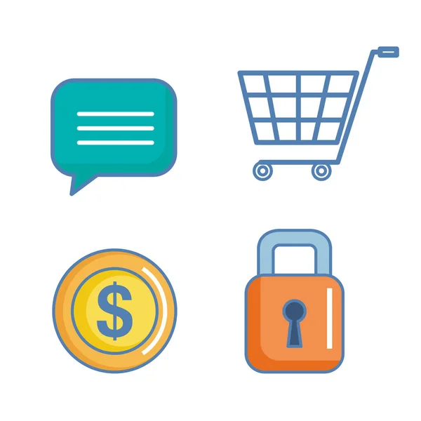 Iconos para el marketing de aplicaciones móviles y compras en línea — Vector de stock