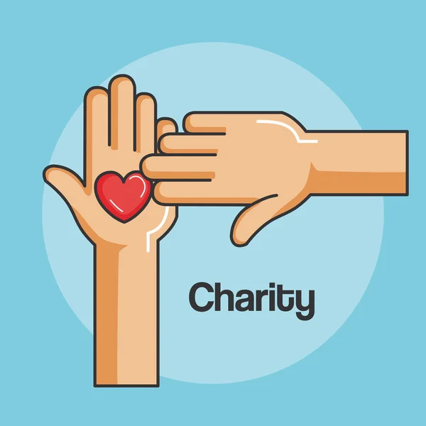 Hands and heart icon of kindness and charity — Stock Vector