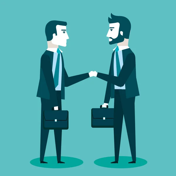 Two businessmen in suits are handshaking communication business — Stock Vector