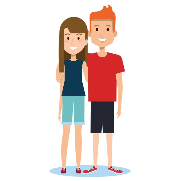 Amis jeunes gens en vêtements décontractés homme et fille — Image vectorielle