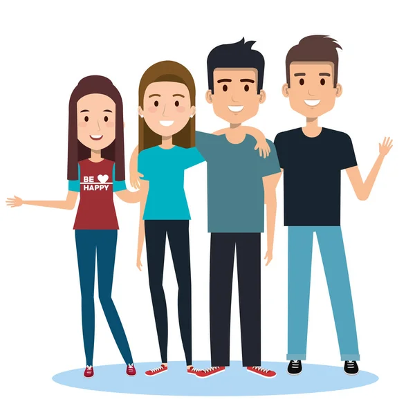 Grupo de personas felices amigos juntos en ropa casual sobre un fondo blanco — Vector de stock