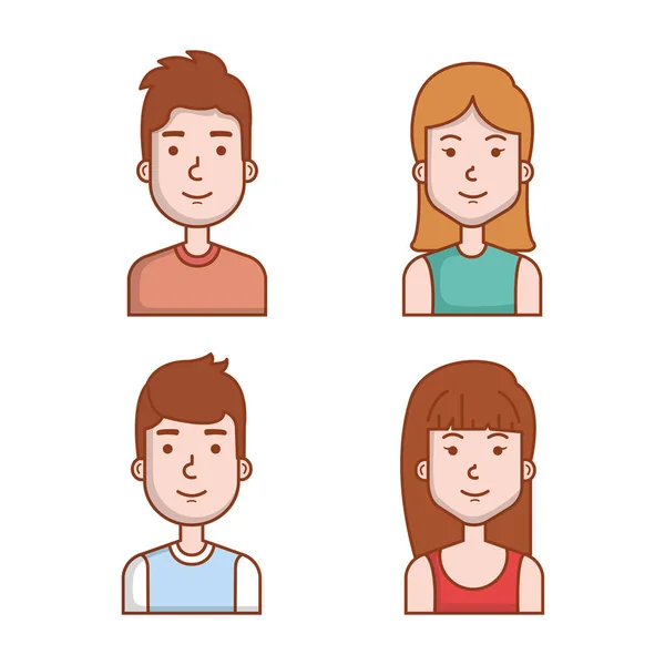 Avatars gens homme et femme portrait ensemble — Image vectorielle