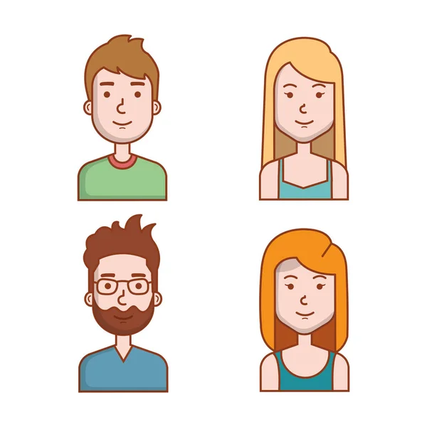 Avatars gens homme et femme portrait ensemble — Image vectorielle