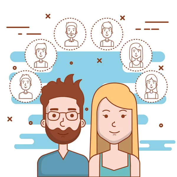 Jovem casal avatares personagens retrato pessoas —  Vetores de Stock