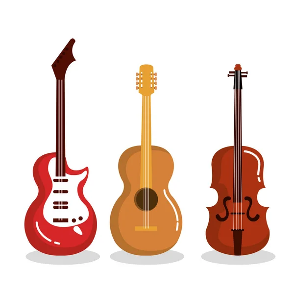 Music instruments guitars violin acoustic — Stock Vector