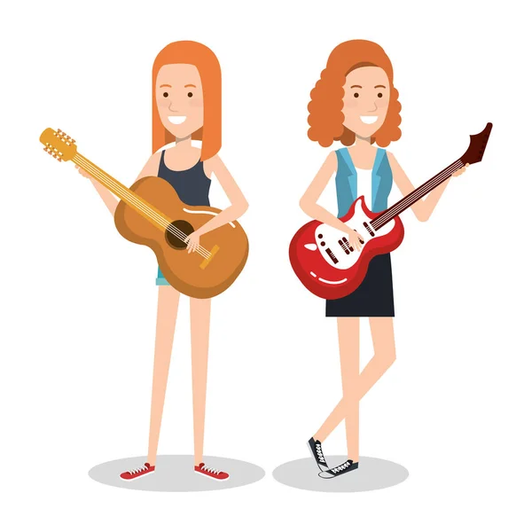 Дівчата грають на музичних інструментах разом — стоковий вектор