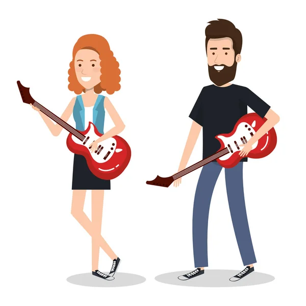 Músicos de casal tocando instrumentos musicais —  Vetores de Stock