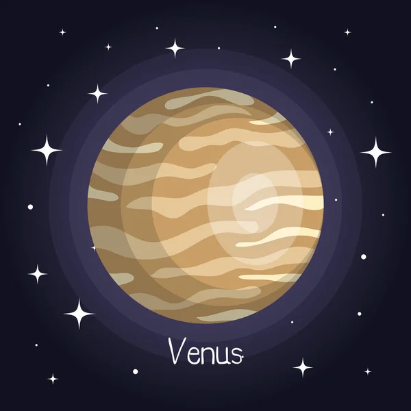 Venus planeet in de ruimte met sterren glanzende cartoon stijl — Stockvector