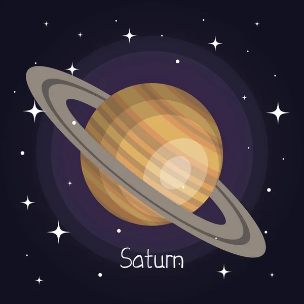 Saturn planète dans l'espace avec étoiles brillant style dessin animé — Image vectorielle