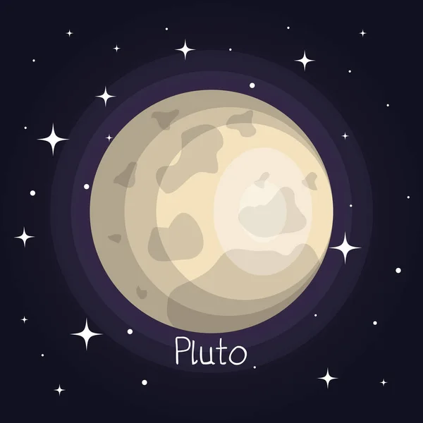 Pluto planeet in de ruimte met sterren glanzende cartoon stijl — Stockvector
