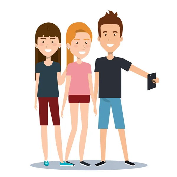 Grupo de jovens diferentes usando telefones celulares socializando na internet —  Vetores de Stock