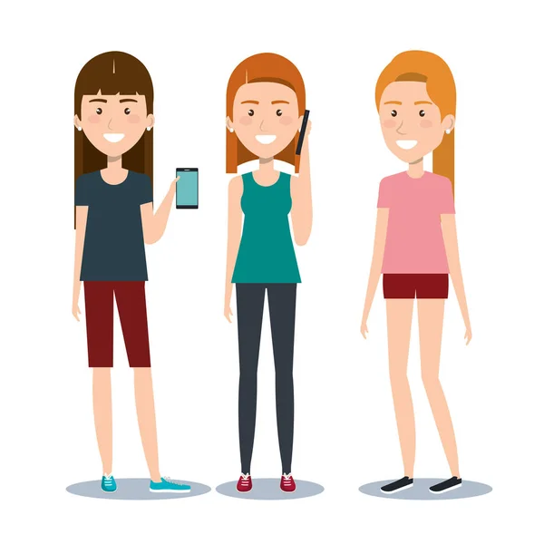 Groupe de jeunes différents utilisant les téléphones mobiles socialiser sur Internet — Image vectorielle