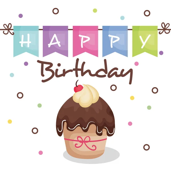 Tarjeta de cumpleaños feliz con cupcake — Vector de stock