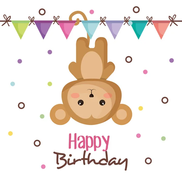 Tarjeta de cumpleaños feliz con animal tierno — Vector de stock