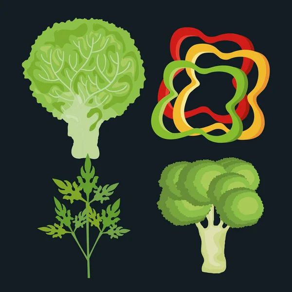 Aliments sains icônes végétaliennes — Image vectorielle