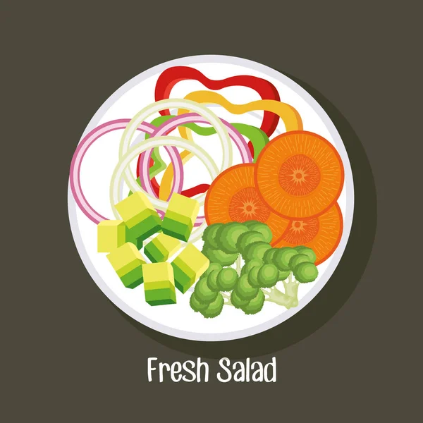 Taze salata sağlıklı gıda ile çanak — Stok Vektör