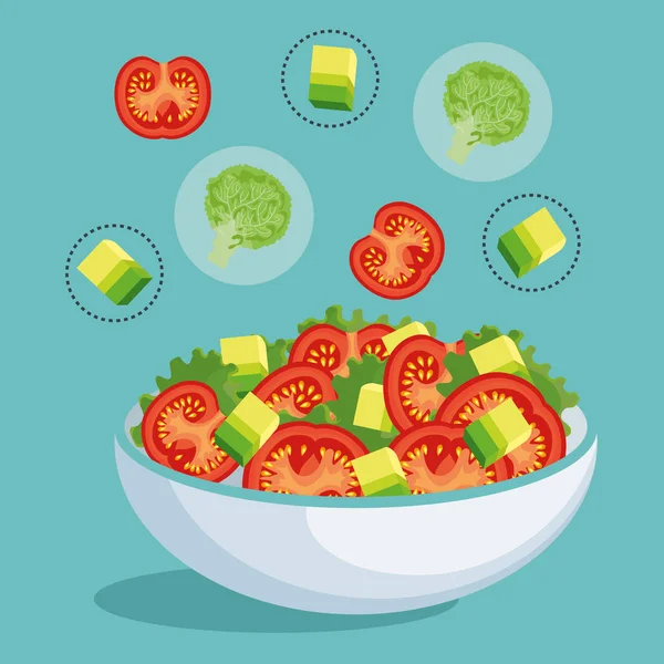 健康的な食品を新鮮なサラダ皿します。 — ストックベクタ