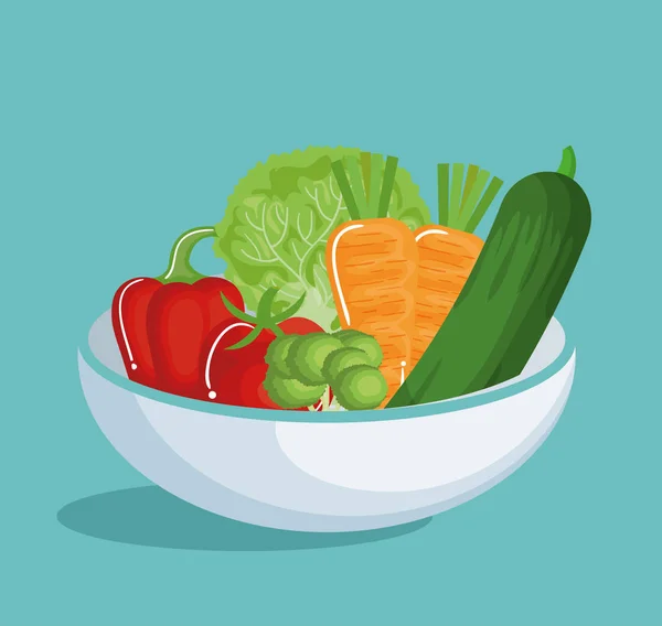 Mísa s čerstvým salátem zdravých potravin — Stockový vektor
