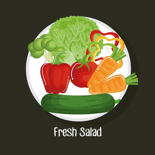 Plato con ensalada fresca comida saludable — Vector de stock