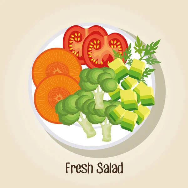 Plato con ensalada fresca comida saludable — Vector de stock