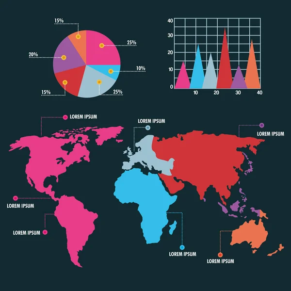 Graphique à secteurs infographique carte du monde — Image vectorielle