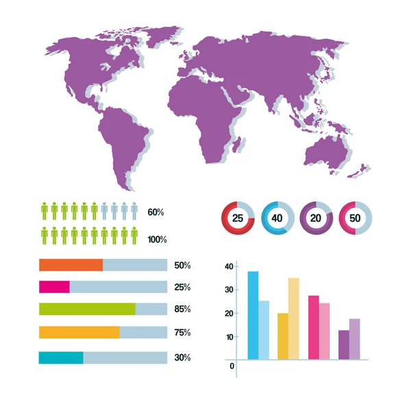 Mapa do mundo infográfico relatório de rede —  Vetores de Stock