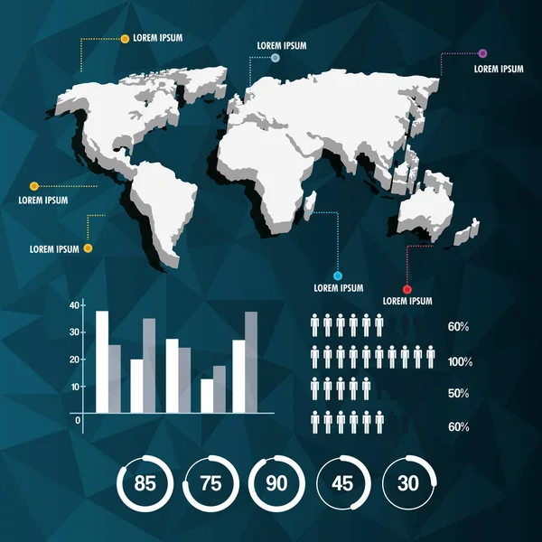 Mapa mundial infografía datos demográficos con antecedentes abstractos — Vector de stock