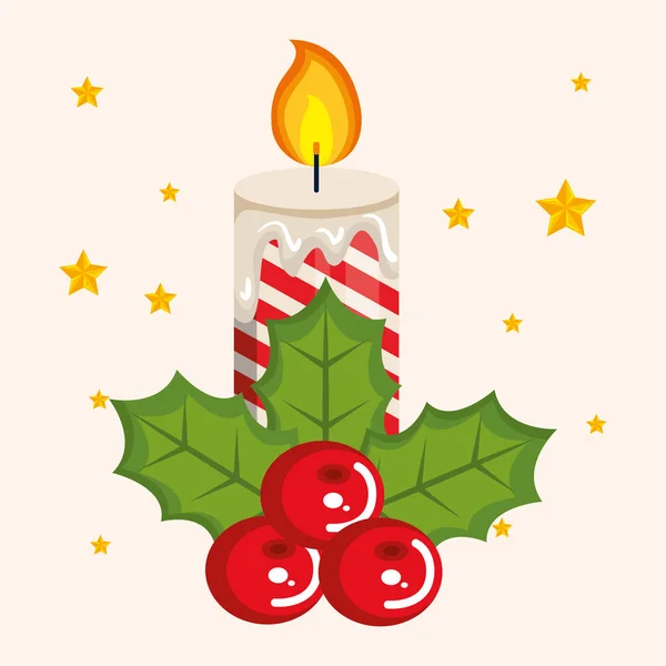 Velas de Navidad con ramas de abeto y bayas de acebo — Vector de stock